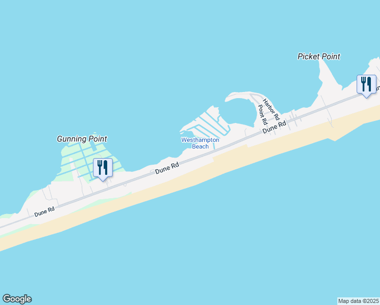 map of restaurants, bars, coffee shops, grocery stores, and more near 488 Dune Road in Westhampton Beach