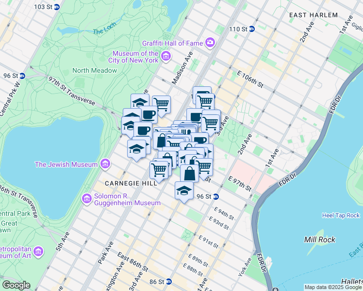 map of restaurants, bars, coffee shops, grocery stores, and more near in New York