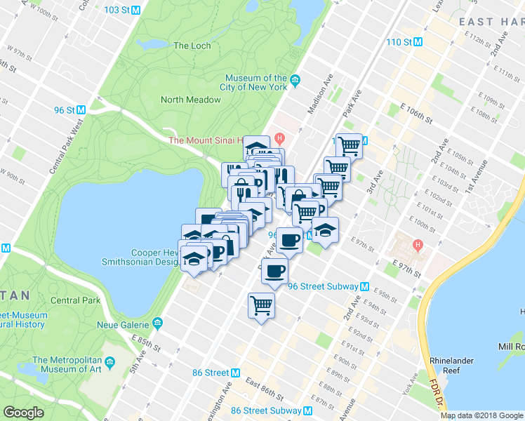 map of restaurants, bars, coffee shops, grocery stores, and more near in New York