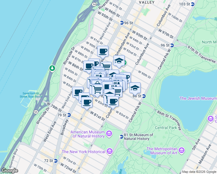 map of restaurants, bars, coffee shops, grocery stores, and more near in New York