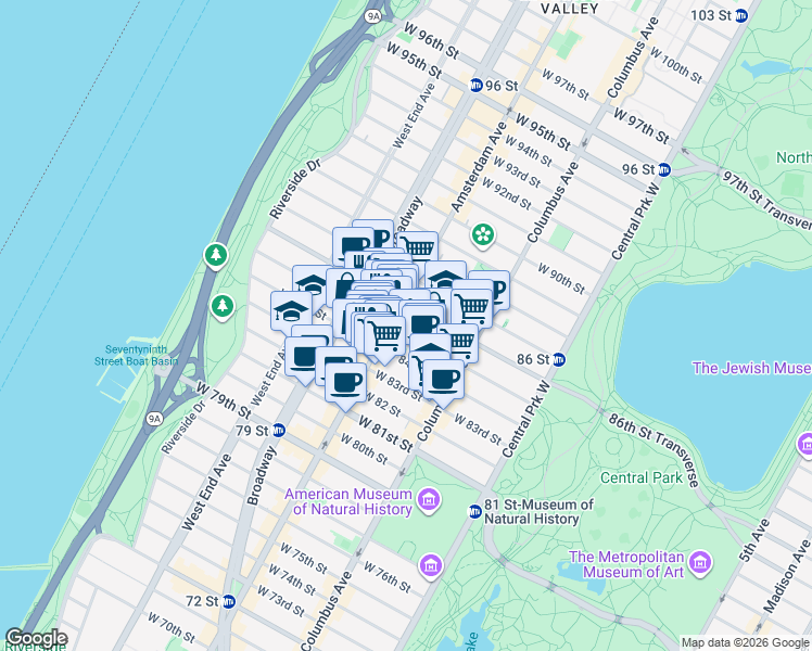 map of restaurants, bars, coffee shops, grocery stores, and more near in New York