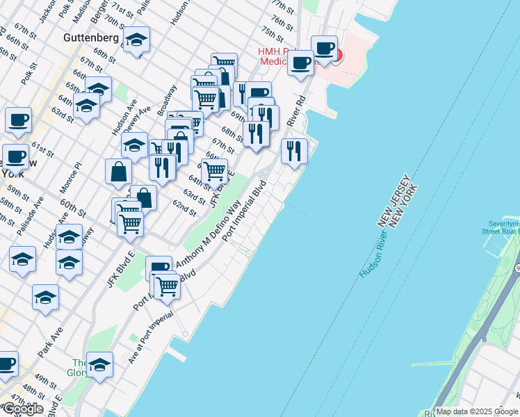 map of restaurants, bars, coffee shops, grocery stores, and more near in West New York