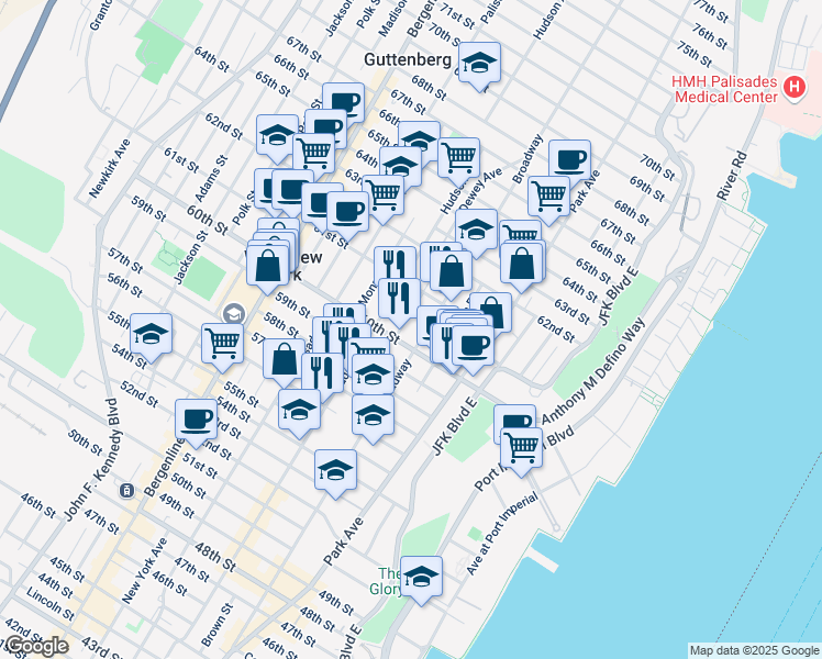 map of restaurants, bars, coffee shops, grocery stores, and more near 207 60th Street in West New York