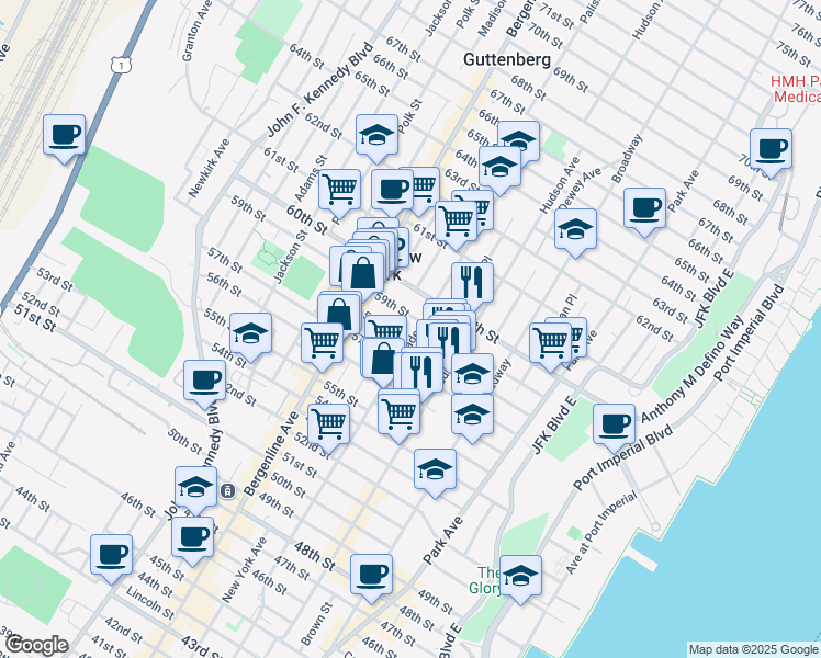 map of restaurants, bars, coffee shops, grocery stores, and more near 324 58th Street in West New York