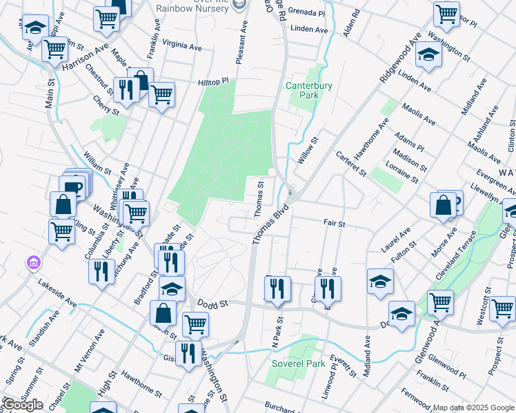 map of restaurants, bars, coffee shops, grocery stores, and more near 576a Thomas Street in City of Orange
