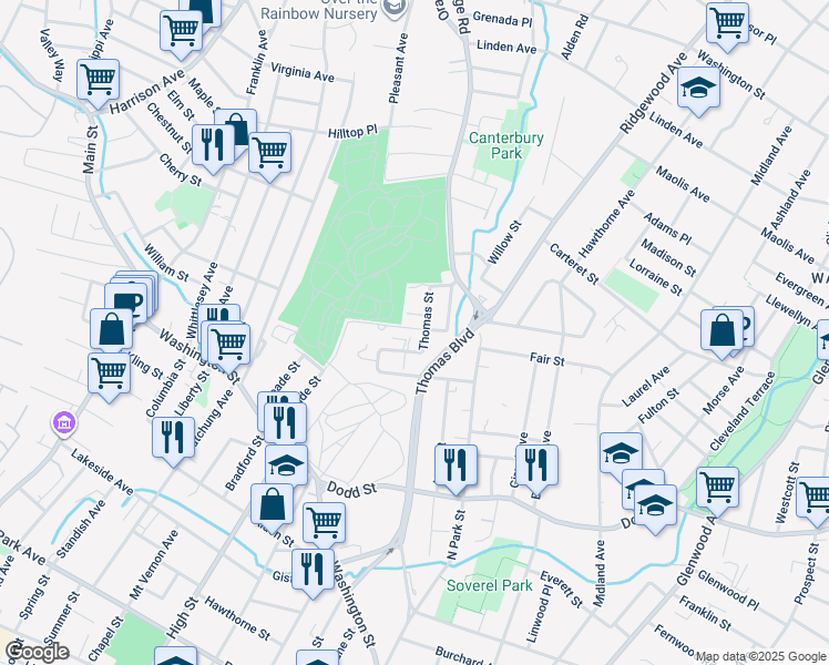 map of restaurants, bars, coffee shops, grocery stores, and more near 576a Thomas Street in City of Orange