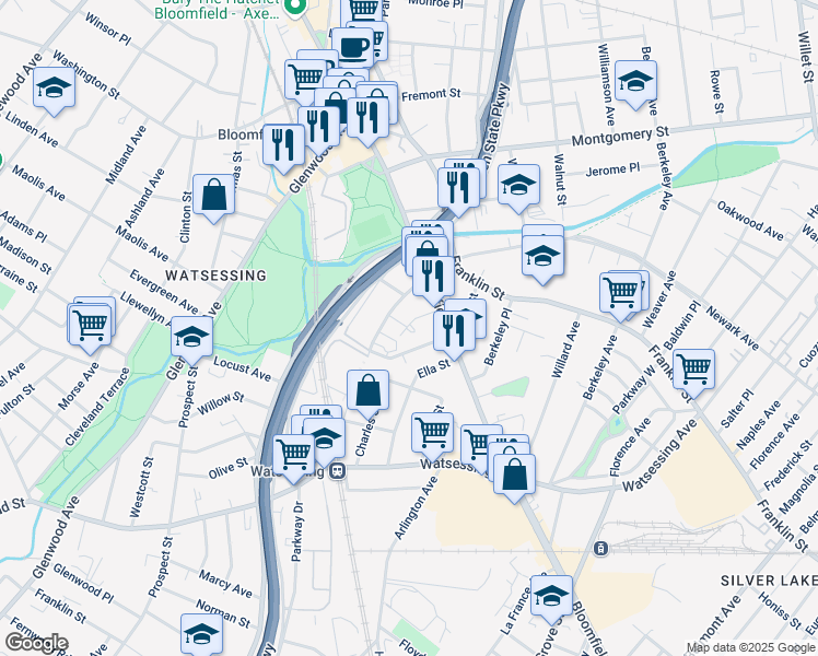 map of restaurants, bars, coffee shops, grocery stores, and more near 23 Sherman Court in Bloomfield