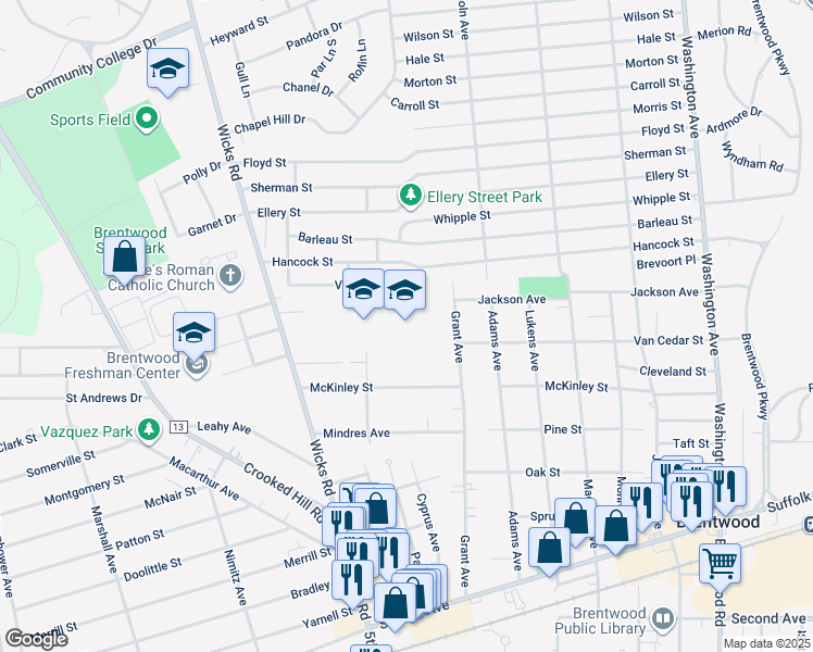 map of restaurants, bars, coffee shops, grocery stores, and more near 1 Mur Place in Brentwood