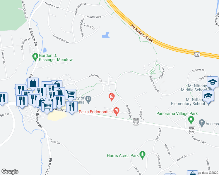 map of restaurants, bars, coffee shops, grocery stores, and more near 101 Wellington Drive in State College