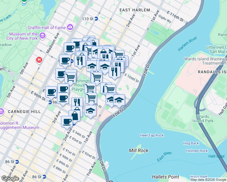map of restaurants, bars, coffee shops, grocery stores, and more near in New York