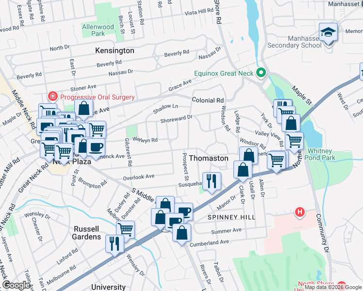 map of restaurants, bars, coffee shops, grocery stores, and more near 216 Schenck Avenue in Great Neck