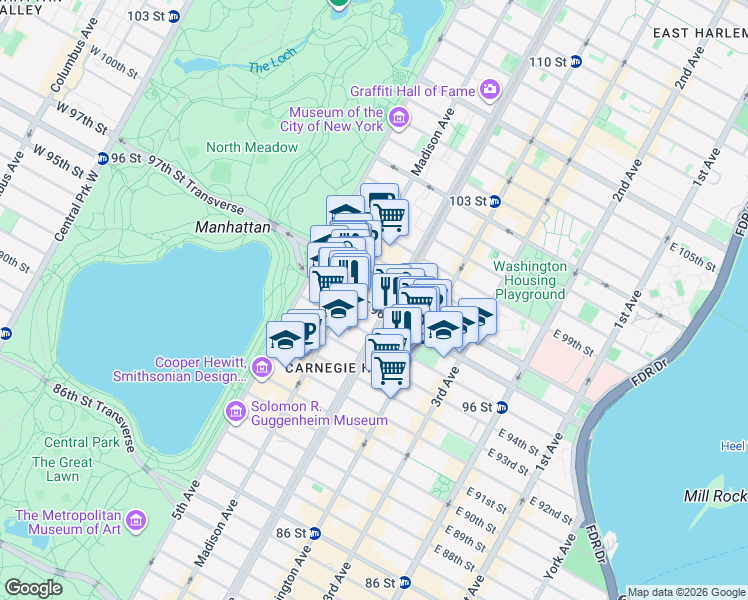 map of restaurants, bars, coffee shops, grocery stores, and more near in New York