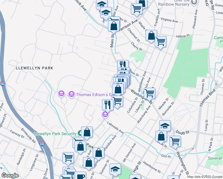 map of restaurants, bars, coffee shops, grocery stores, and more near 18 Erwin Place in West Orange