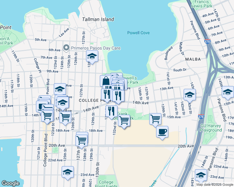 map of restaurants, bars, coffee shops, grocery stores, and more near 13207 14th Avenue in Queens