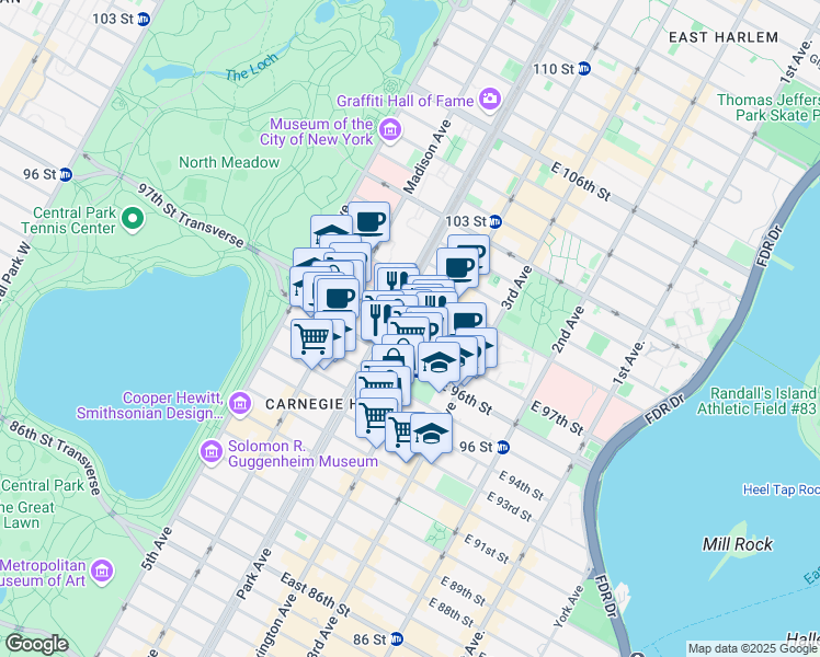 map of restaurants, bars, coffee shops, grocery stores, and more near in New York