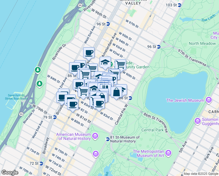 map of restaurants, bars, coffee shops, grocery stores, and more near in New York