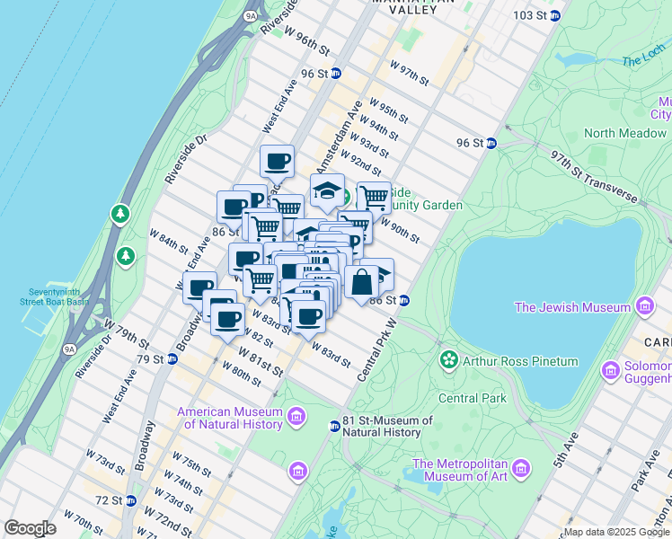 map of restaurants, bars, coffee shops, grocery stores, and more near in New York