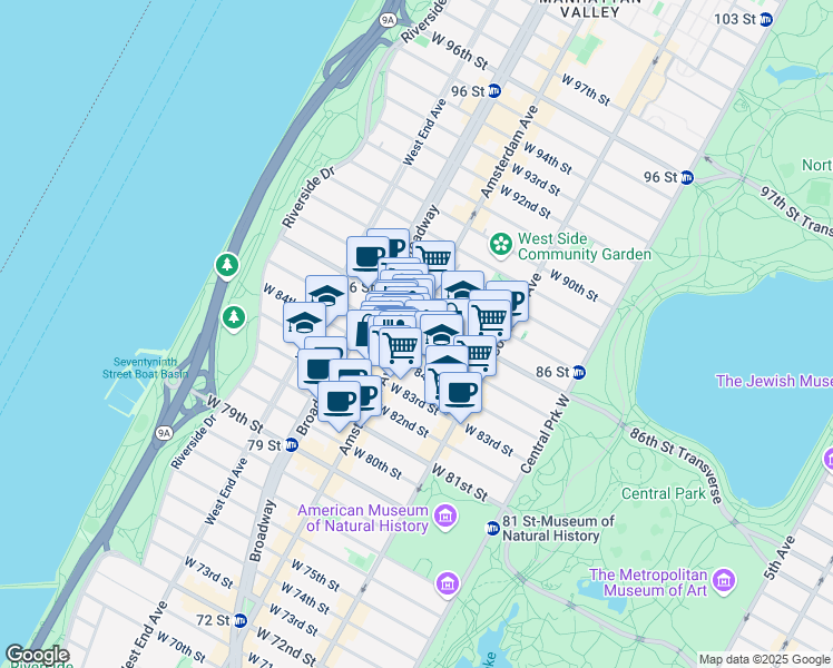 map of restaurants, bars, coffee shops, grocery stores, and more near in New York
