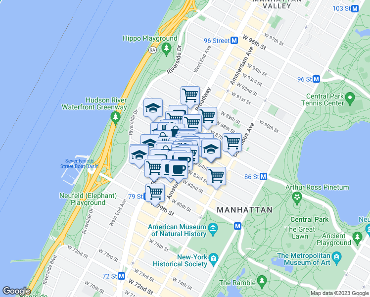 map of restaurants, bars, coffee shops, grocery stores, and more near in New York