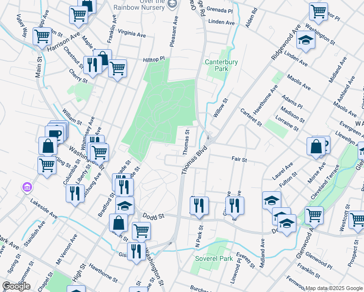 map of restaurants, bars, coffee shops, grocery stores, and more near 576a Thomas Street in City of Orange