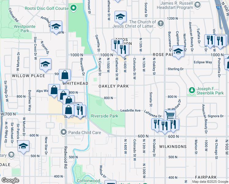 map of restaurants, bars, coffee shops, grocery stores, and more near 817 Catherine Street West in Salt Lake City
