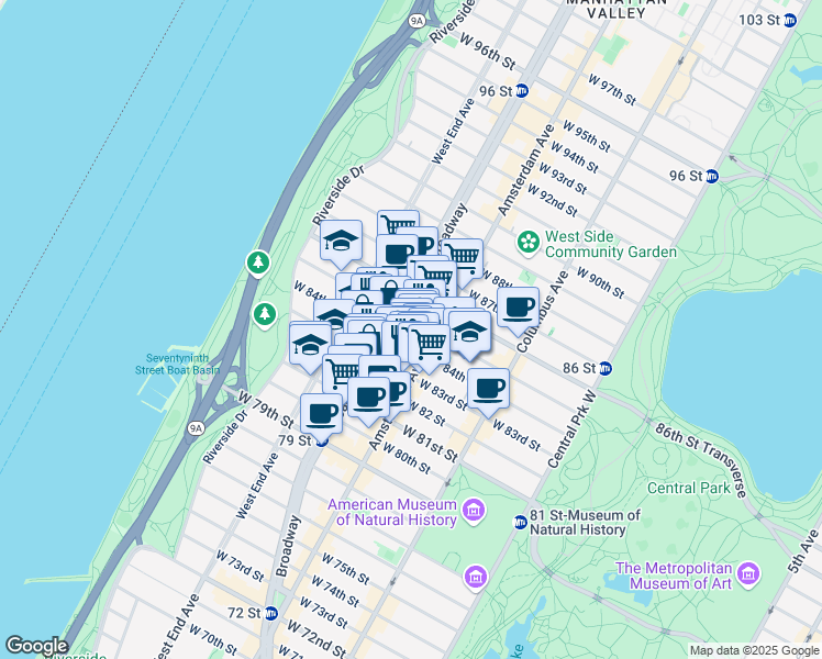 map of restaurants, bars, coffee shops, grocery stores, and more near in New York