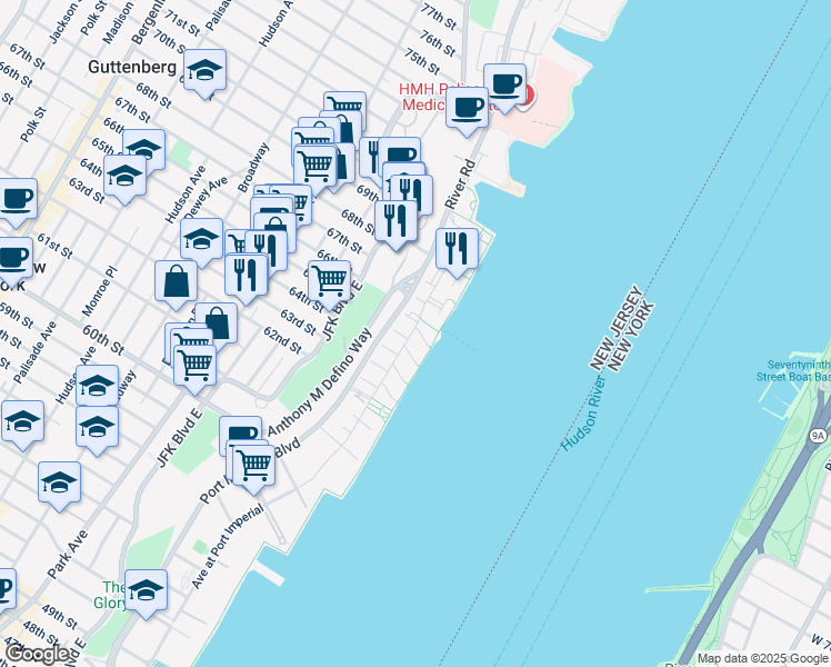 map of restaurants, bars, coffee shops, grocery stores, and more near in West New York