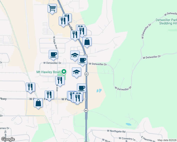 map of restaurants, bars, coffee shops, grocery stores, and more near 8017-8021 N Knoxville Ave in Peoria