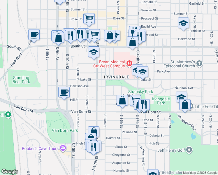 map of restaurants, bars, coffee shops, grocery stores, and more near 1430 Smith Street in Lincoln