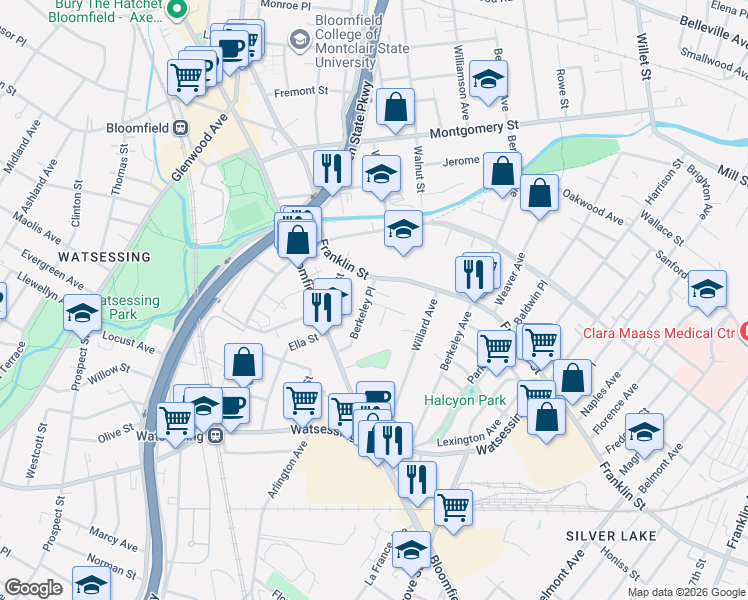map of restaurants, bars, coffee shops, grocery stores, and more near 10 Lobell Court in Bloomfield
