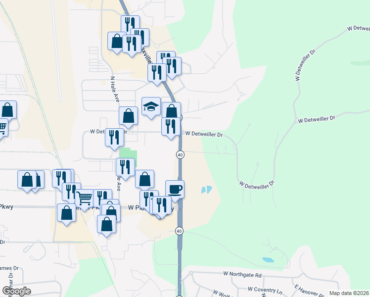 map of restaurants, bars, coffee shops, grocery stores, and more near 8017-8021 N Knoxville Ave in Peoria