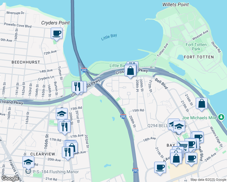 map of restaurants, bars, coffee shops, grocery stores, and more near 206-3 Lori Drive in Queens