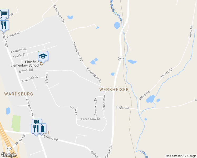map of restaurants, bars, coffee shops, grocery stores, and more near 860 Browntown Road in Nazareth