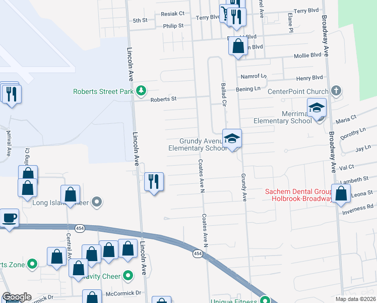 map of restaurants, bars, coffee shops, grocery stores, and more near 208 Elin Street in Holbrook