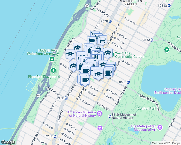 map of restaurants, bars, coffee shops, grocery stores, and more near in New York