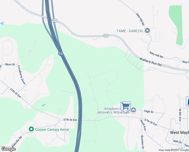 map of restaurants, bars, coffee shops, grocery stores, and more near 109 Smith Lane in Beaver Falls