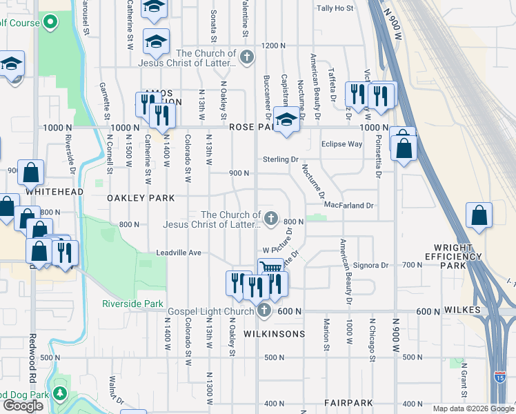 map of restaurants, bars, coffee shops, grocery stores, and more near 822 North 1200 West in Salt Lake City