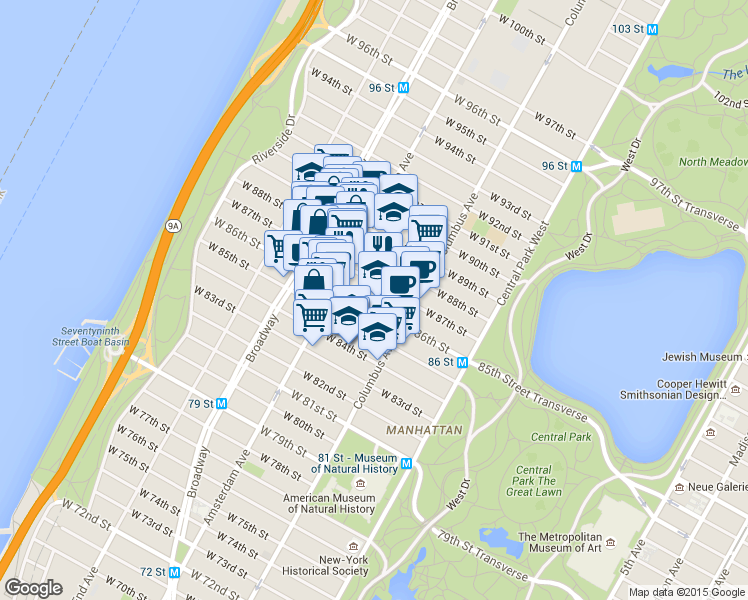 map of restaurants, bars, coffee shops, grocery stores, and more near in New York