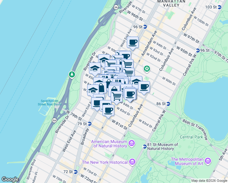 map of restaurants, bars, coffee shops, grocery stores, and more near in New York