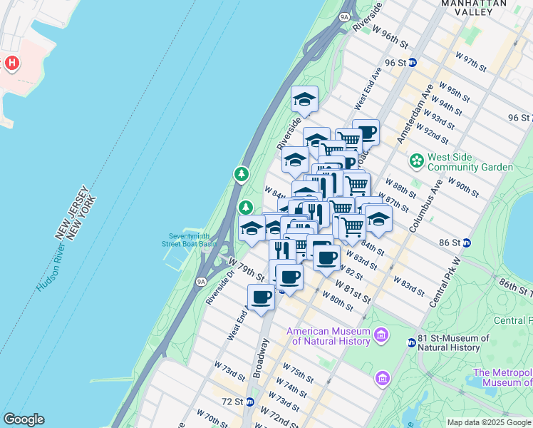 map of restaurants, bars, coffee shops, grocery stores, and more near in New York