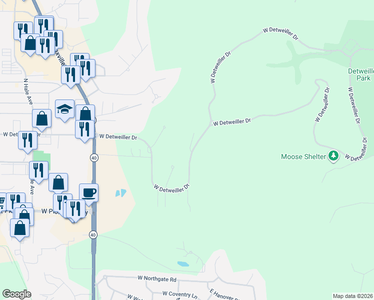 map of restaurants, bars, coffee shops, grocery stores, and more near 149 West Detweiller Drive in Peoria