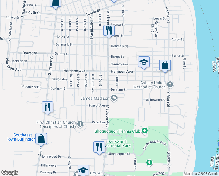 map of restaurants, bars, coffee shops, grocery stores, and more near 825 Hedge Ave in Burlington
