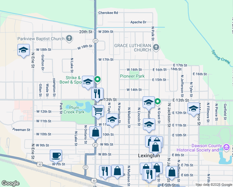 map of restaurants, bars, coffee shops, grocery stores, and more near 1402 North Harrison Street in Lexington