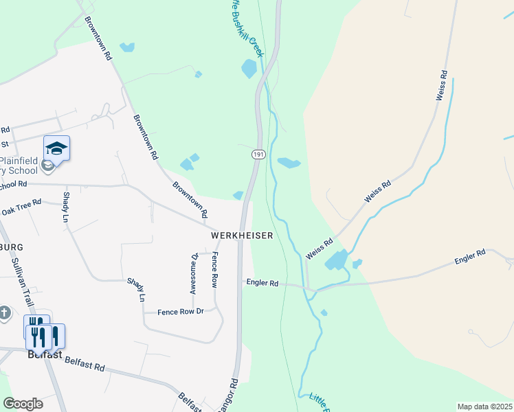 map of restaurants, bars, coffee shops, grocery stores, and more near 856 Bangor Road in Nazareth