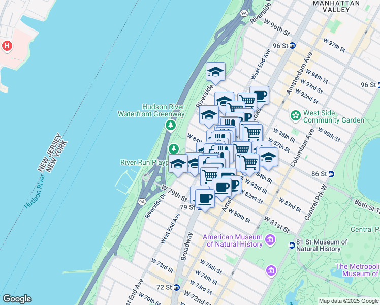 map of restaurants, bars, coffee shops, grocery stores, and more near 330 West 83rd Street in New York