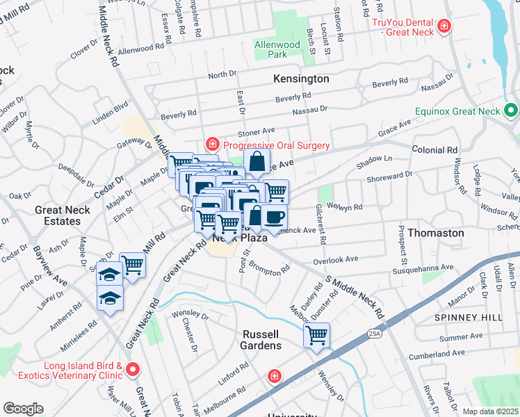map of restaurants, bars, coffee shops, grocery stores, and more near in Great Neck