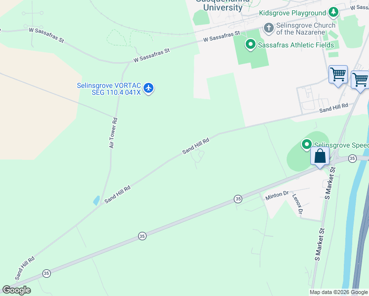 map of restaurants, bars, coffee shops, grocery stores, and more near 762 Sand Hill Road in Selinsgrove