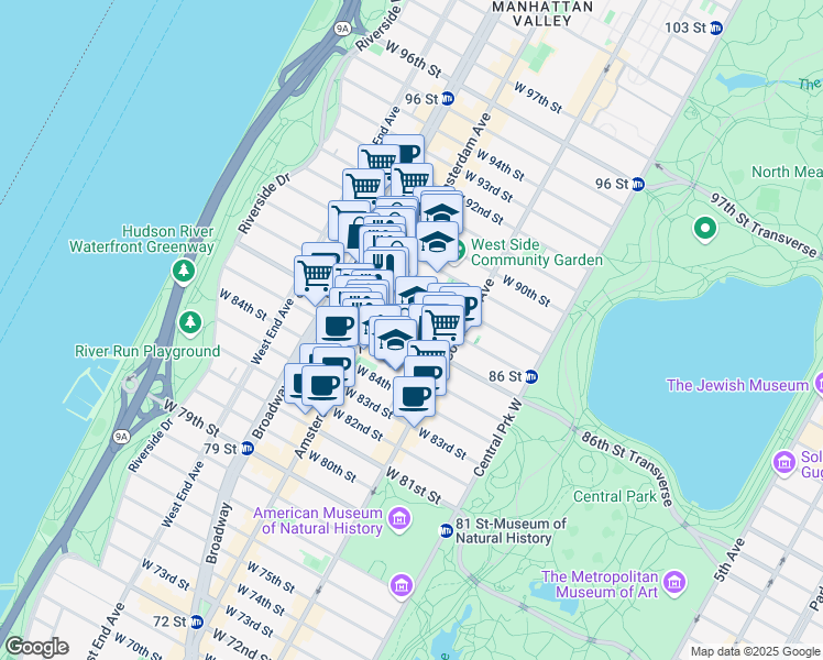 map of restaurants, bars, coffee shops, grocery stores, and more near in New York
