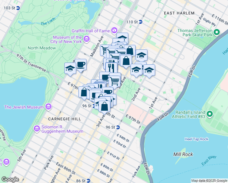 map of restaurants, bars, coffee shops, grocery stores, and more near in New York