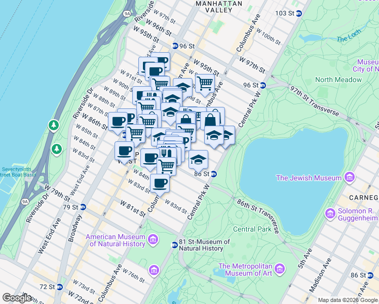 map of restaurants, bars, coffee shops, grocery stores, and more near in New York